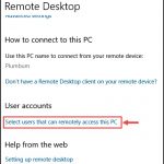 Select users that can remotely access this PC